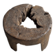 Small low circular four-legged stool in organic old teak with cut-out design H2