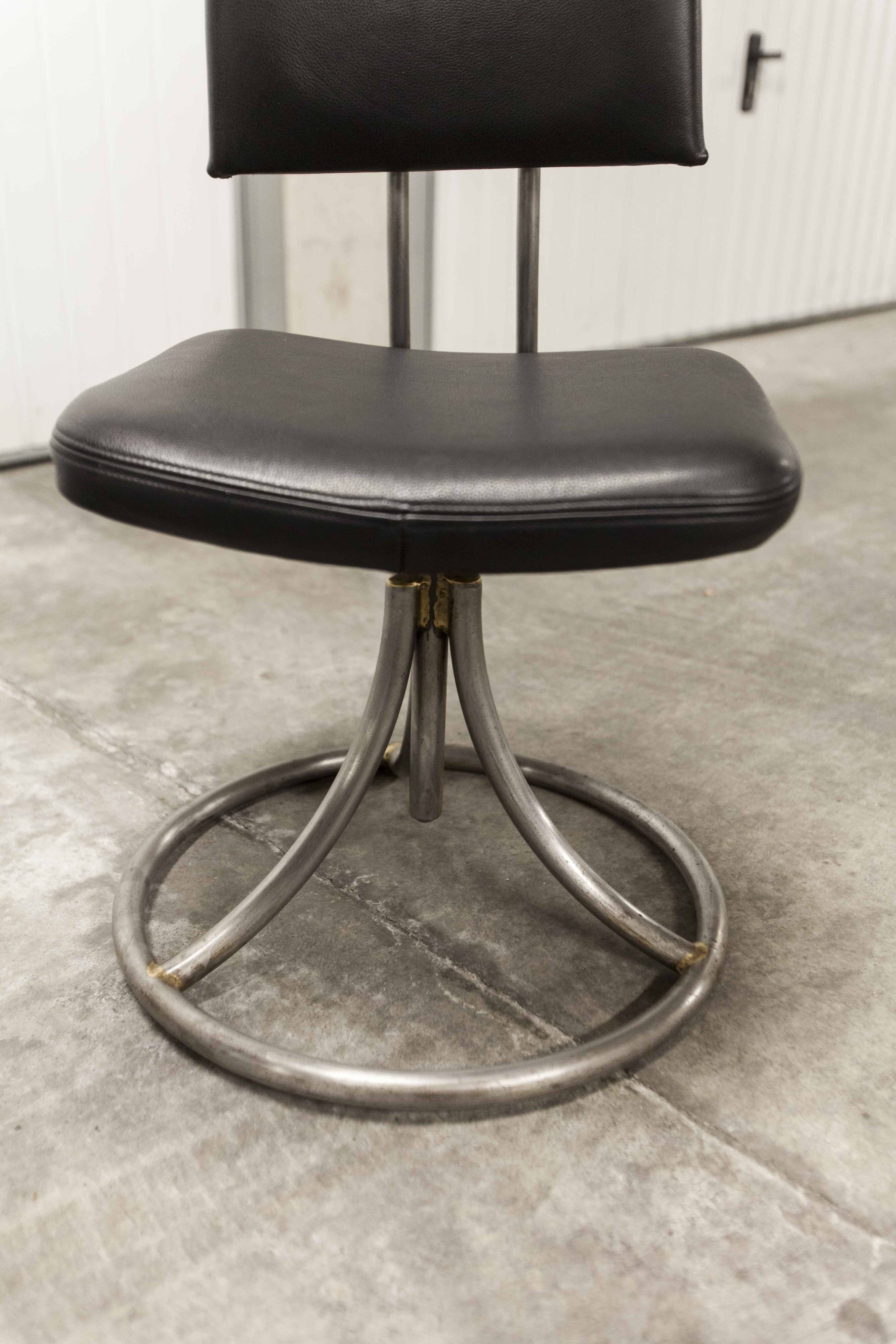 Pair of French Army telegraph operator's swivel chairs, new leather