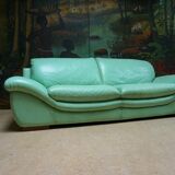 Vintage mint green leather sofa, 3-seater, 1970s