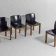 Set of 6 black leather dining chairs by Afra & Tobia Scarpa, 1970's