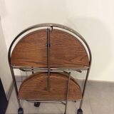 Round vintage foldable wooden and brass server