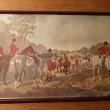 Engraving hunting scene in court