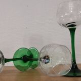 Set of 4 old green-stemmed wine glasses from Alsace Engraved vine decoration ARC cristal
