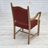 1970s, Danish armchair, striped red furniture wool, solid oak wood.
