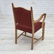 1970s, Danish armchair, striped red furniture wool, solid oak wood.