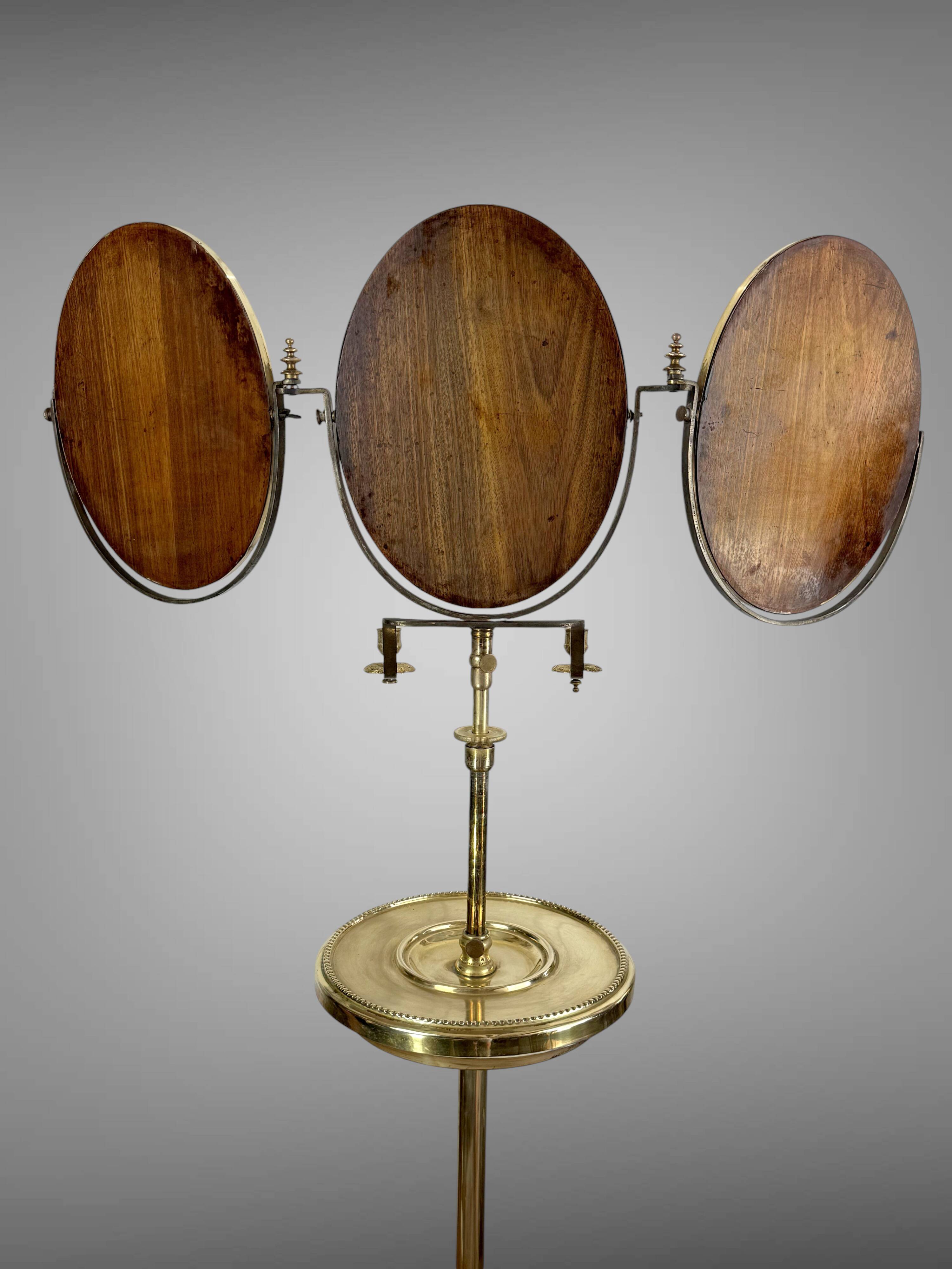 Miroir triptyque de barbier en laiton epoque napoleon iii réglable en haute