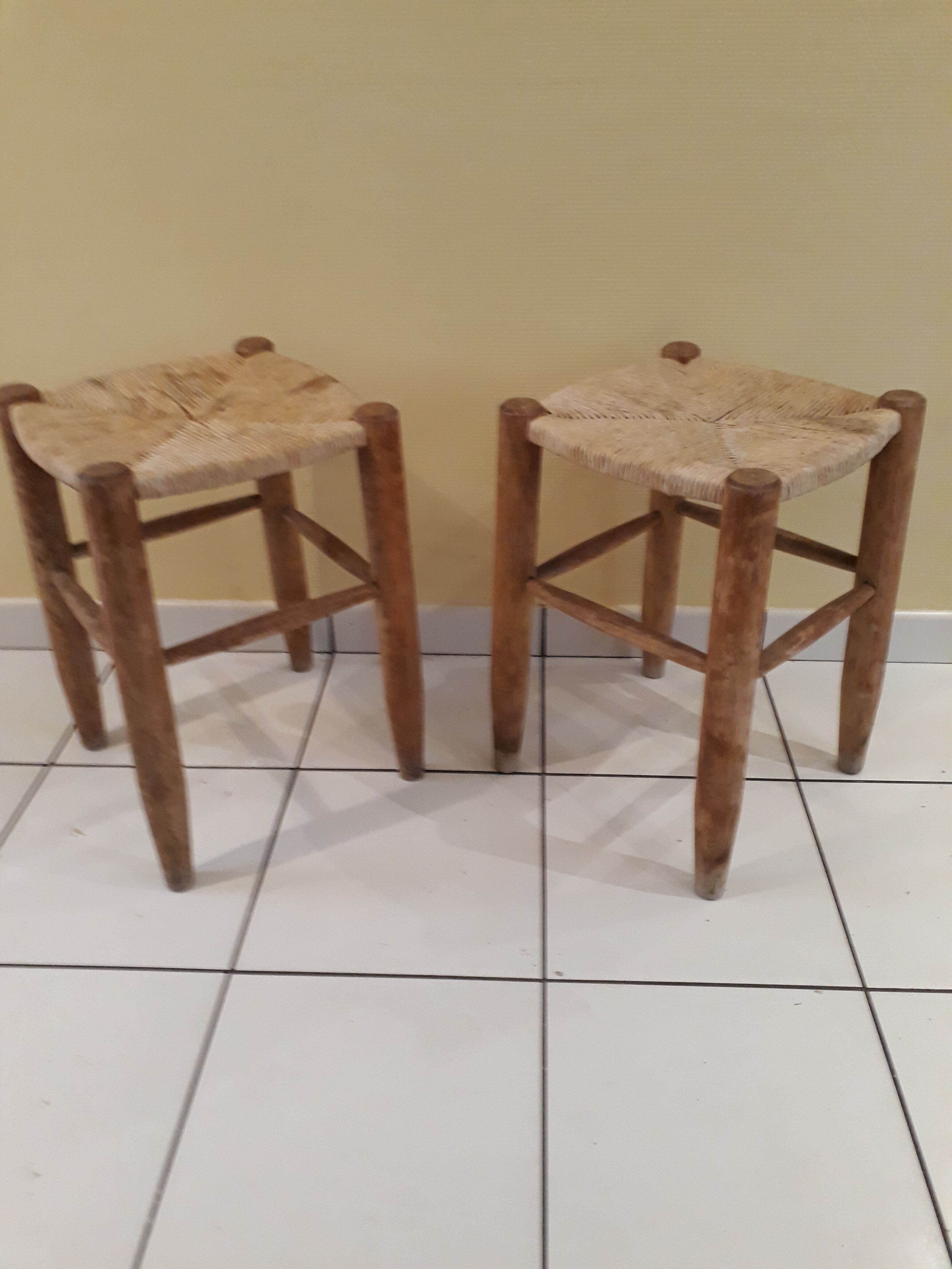 Pair of stools savoyards"wood and straw 1960