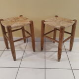 Pair of stools savoyards"wood and straw 1960