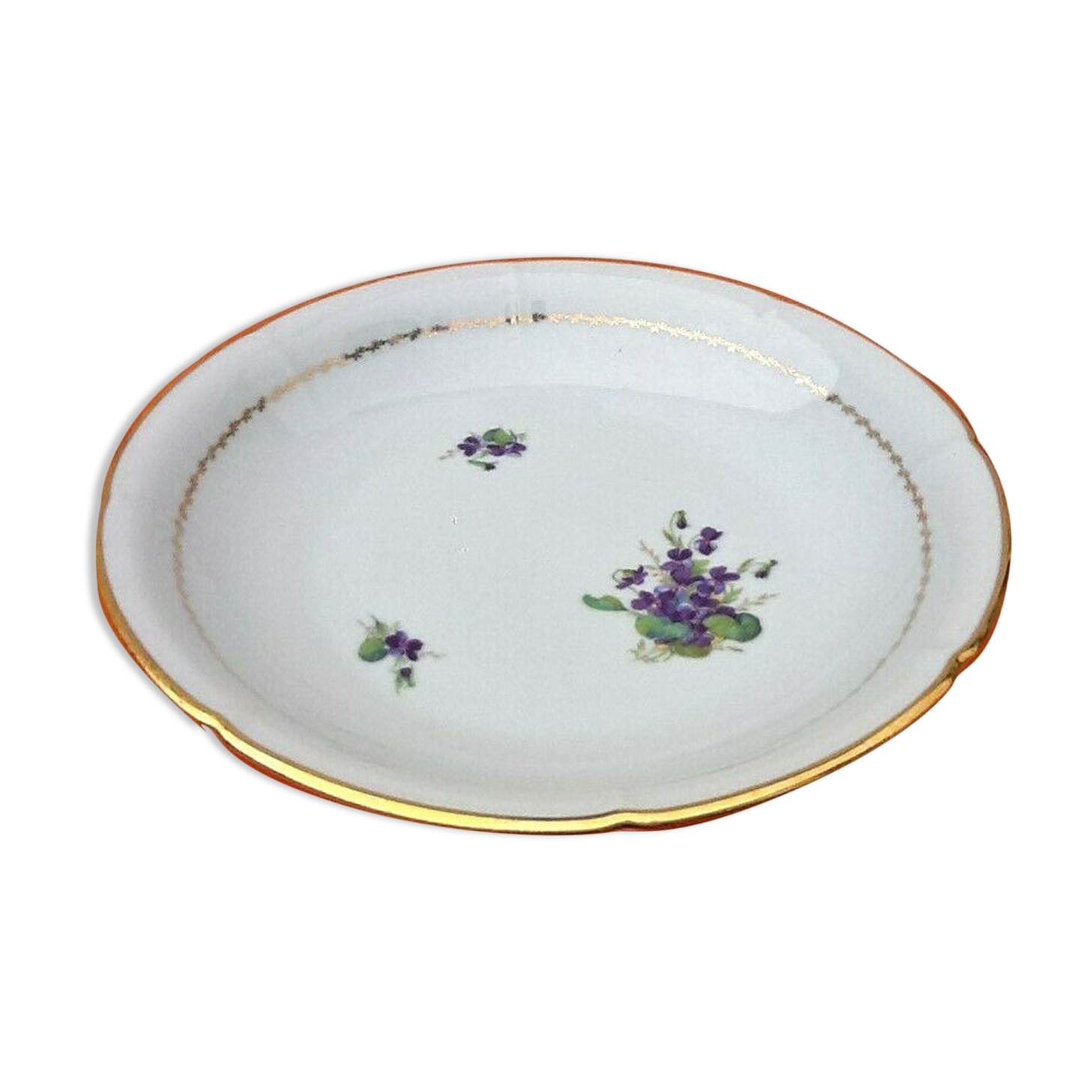 Service dish with floral decoration enhanced with a gold edge Limoges porcelain