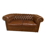 brown leather 2-seater Chesterfield sofa