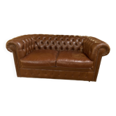 brown leather 2-seater Chesterfield sofa