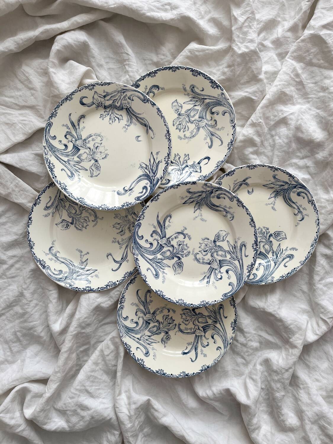 6 “Iris” Clairefontaine ironstone dessert plates