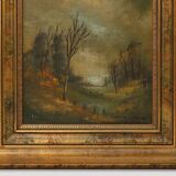 Signed Oil painting of a Landscape in Giltwood Frame, Belgium 1940s