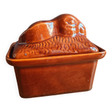 Vintage Rabbit Terrine in Glazed Ceramic - Brown Barbotine