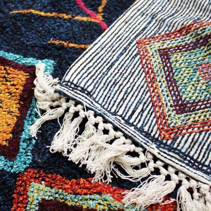 Azilal Style Carpet Blue cotton 80X180 cm