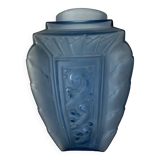 Art Deco vase in blue frosted glass 19 cm