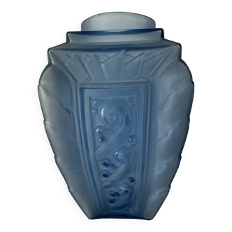 Vase art déco en verre dépoli bleu 19 cm