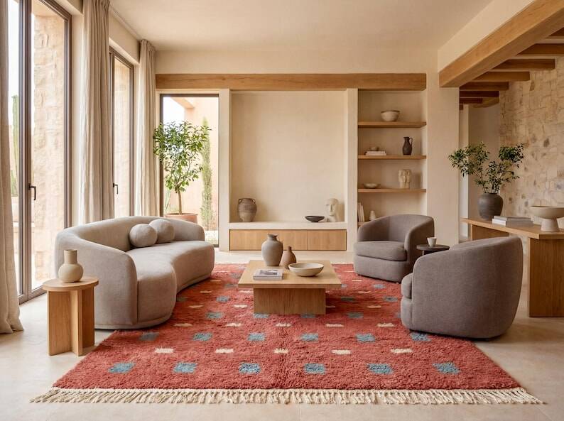 Authentic handmade pure wool Berber rug, size 2/3 m.