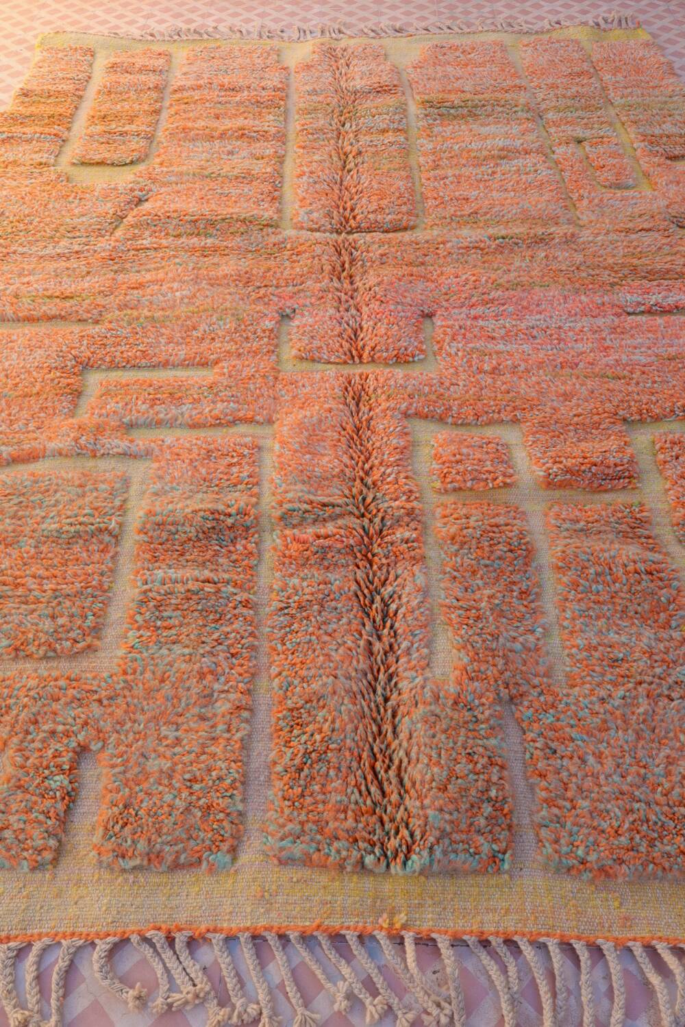 Moroccan Beni Ouarain yellow orange terracotta modern rug