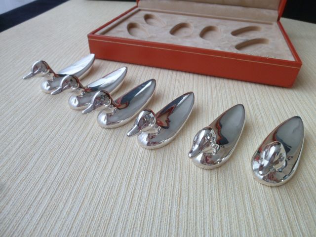Box of 6 zoomorphic knife holders in silver metal Saint Hilaire
