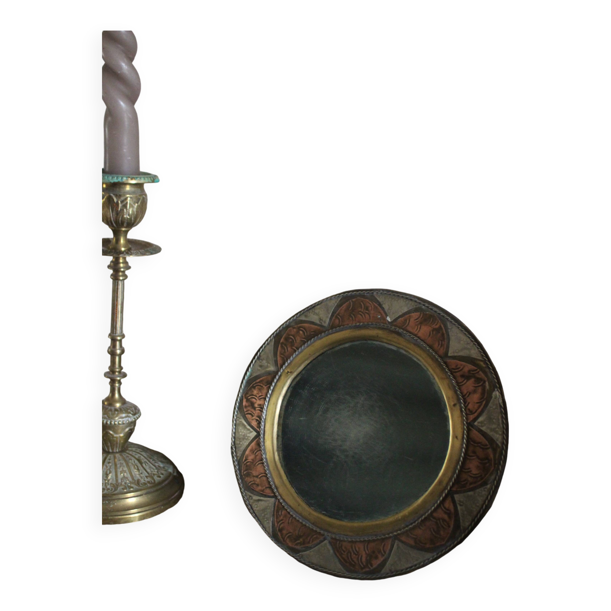 Round Mirror Flower Antique Brass