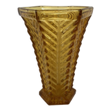 Old yellow molded glass vase chevron pattern