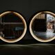 Pair of Italian Space Age Illuminated Round Mirrors, 1970s