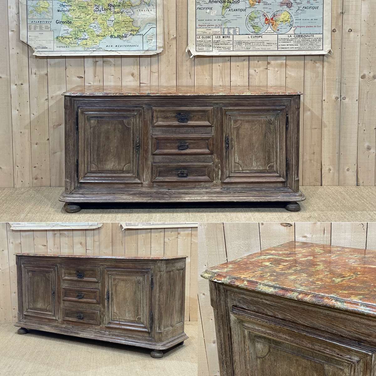 Enfilade of the eighteenth century in oak, top false marble