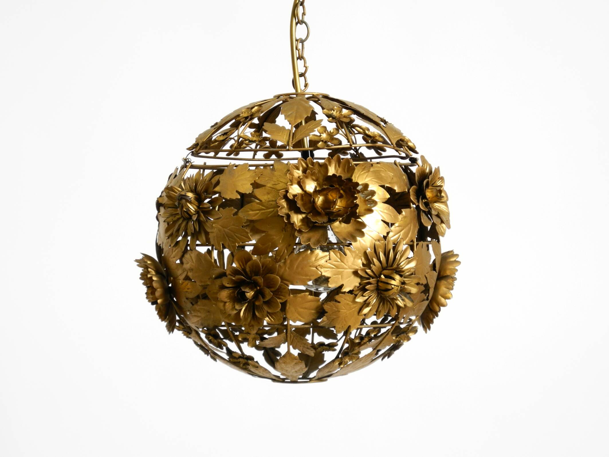Beautiful floral-style spherical metal ceiling lamp, 1970s Regency design