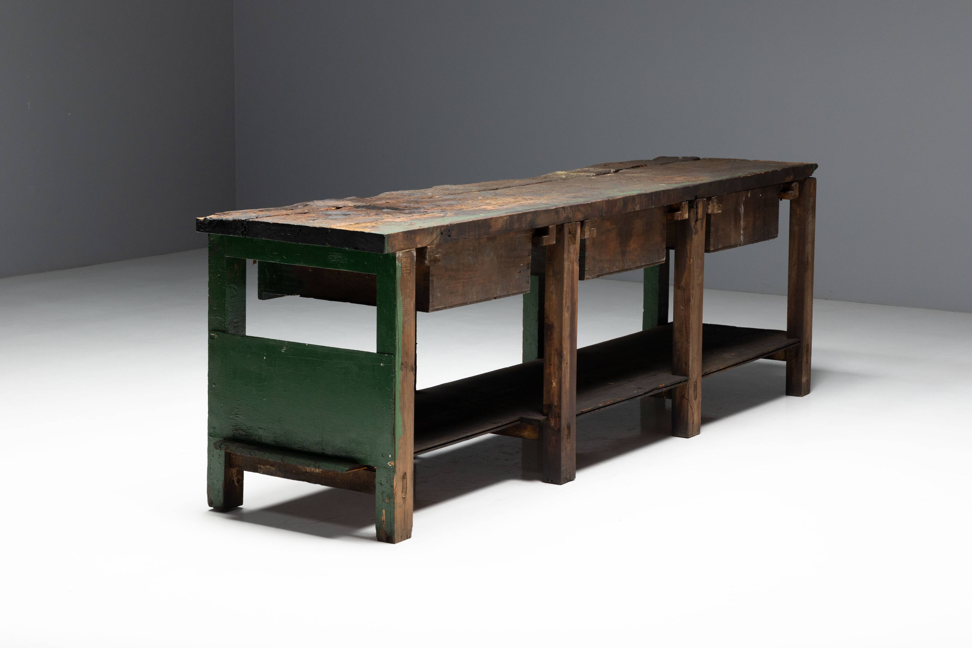 Rustic Industrial Workbench, France, Early 20th Century