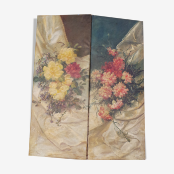 Pair of oil on canvas bouquets of flowers fernando garcia camoyano