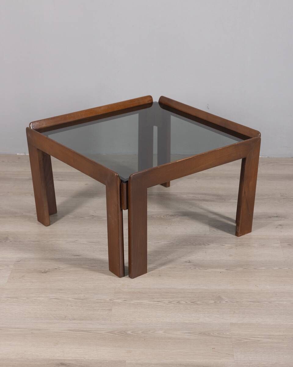 Vintage 1970s Coffee Table in Wood and Glass, Italian Design