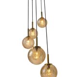 Fisher brass and amber glass pendant light 1960