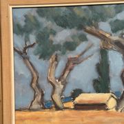 Original Swedish Oil On Panel – “Hut Between Trees” By Martin Larsson – Vintage & Framed – 48 × 40 Cm (18.9" × 15.7")