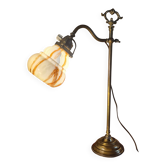 Lampe de bureau réglable ancienne en laiton et verre