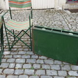 Vintage camping suitcase table and 2 folding chairs