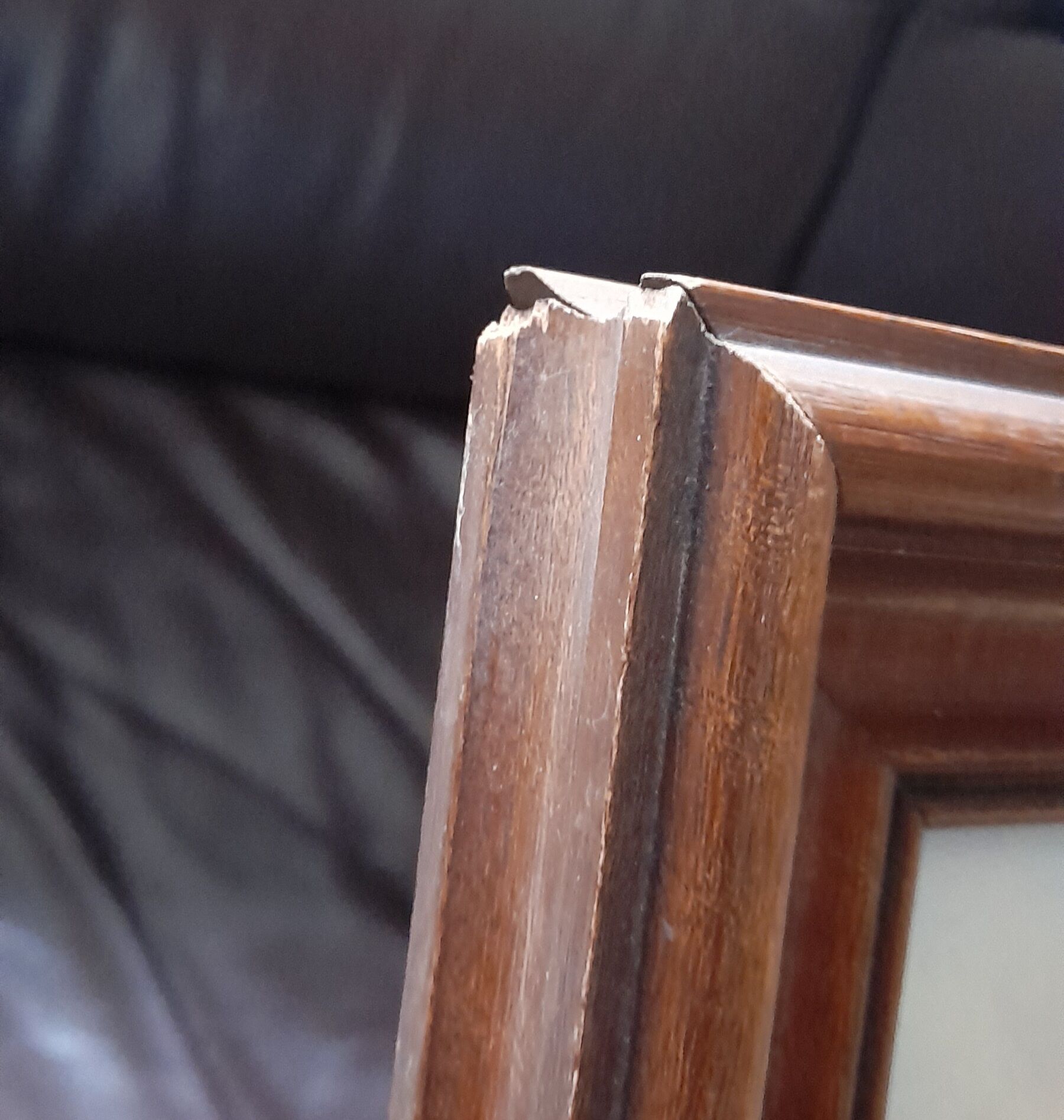 Old oil painting on canvas, country house, dark solid wood frame, mid-century