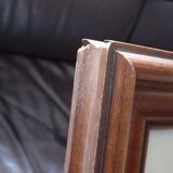 Old oil painting on canvas, country house, dark solid wood frame, mid-century