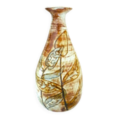 Glazed ceramic drop vase, signed Michel Argans, leaf decoration