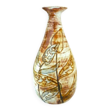 Glazed ceramic drop vase, signed Michel Argans, leaf decoration