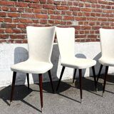 Set of 4 vintage Baumann chairs, in wood and white faux leather, model ESSOR.