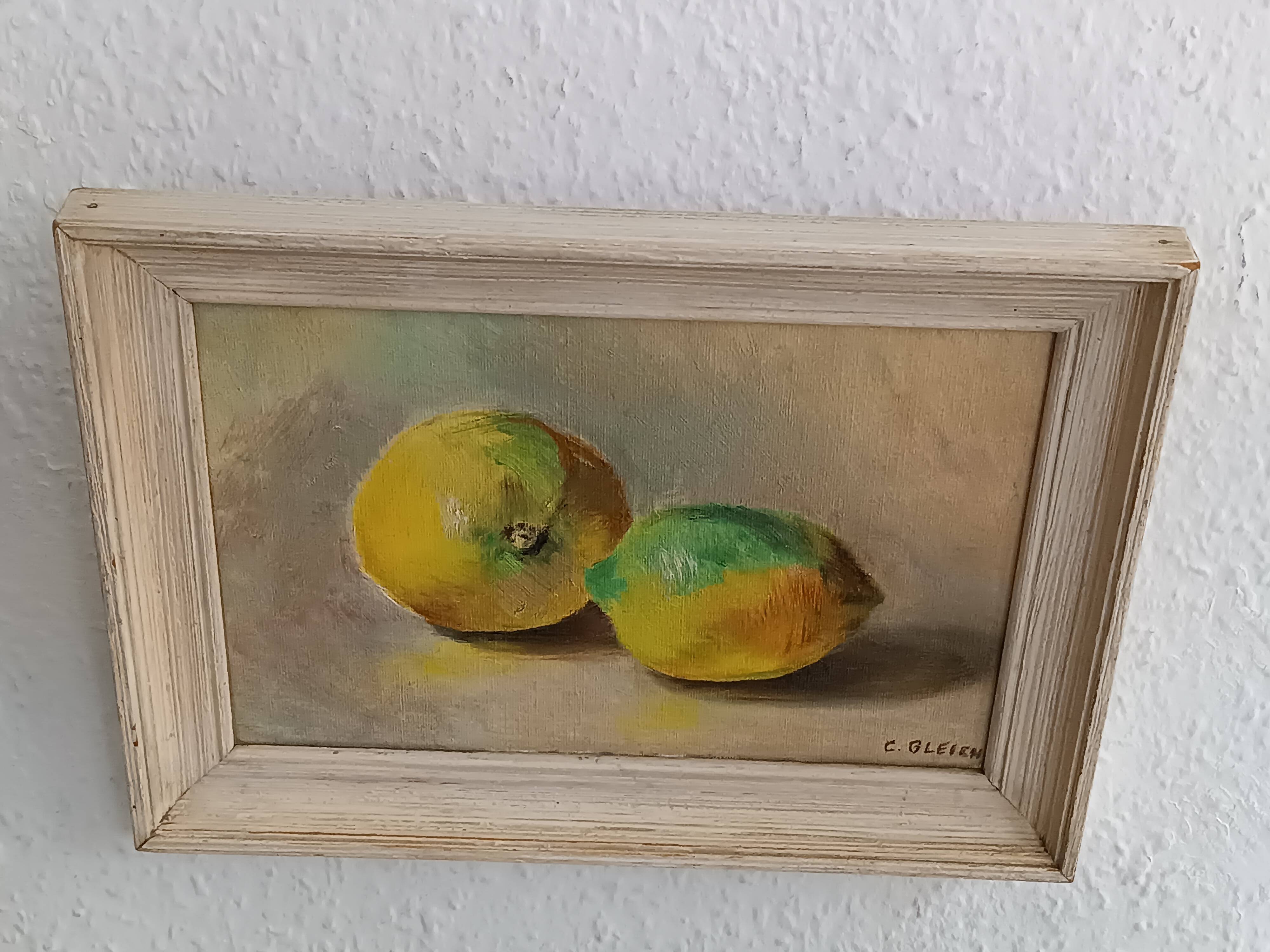 Oil painting still life with two lemons 1960 signed