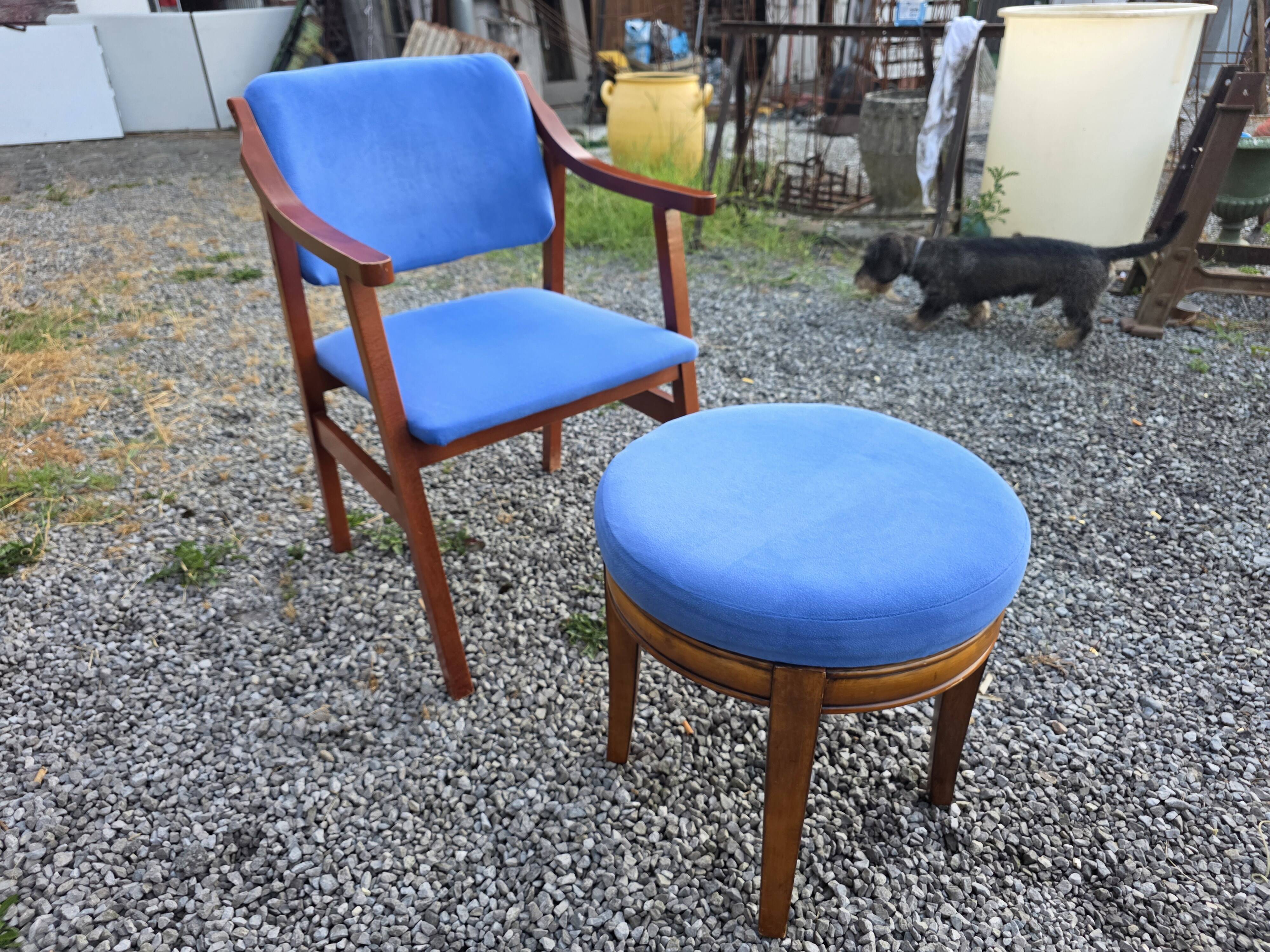 Scandinavian style armchair + velvet footrest