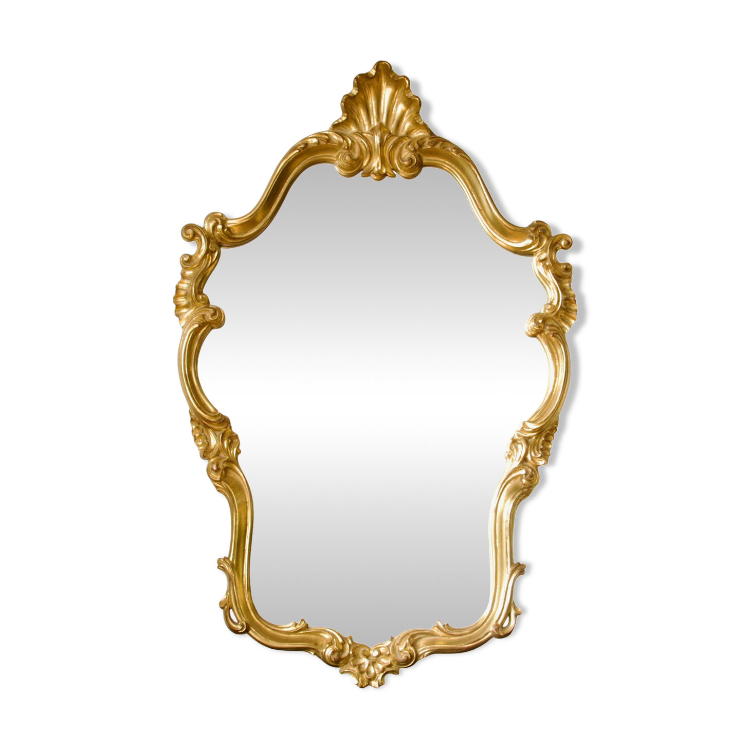 Very large gilded shell mirror Rocaille Louis XV