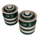 Paire de pots collector anglais Cornishware rayures vertes années 60