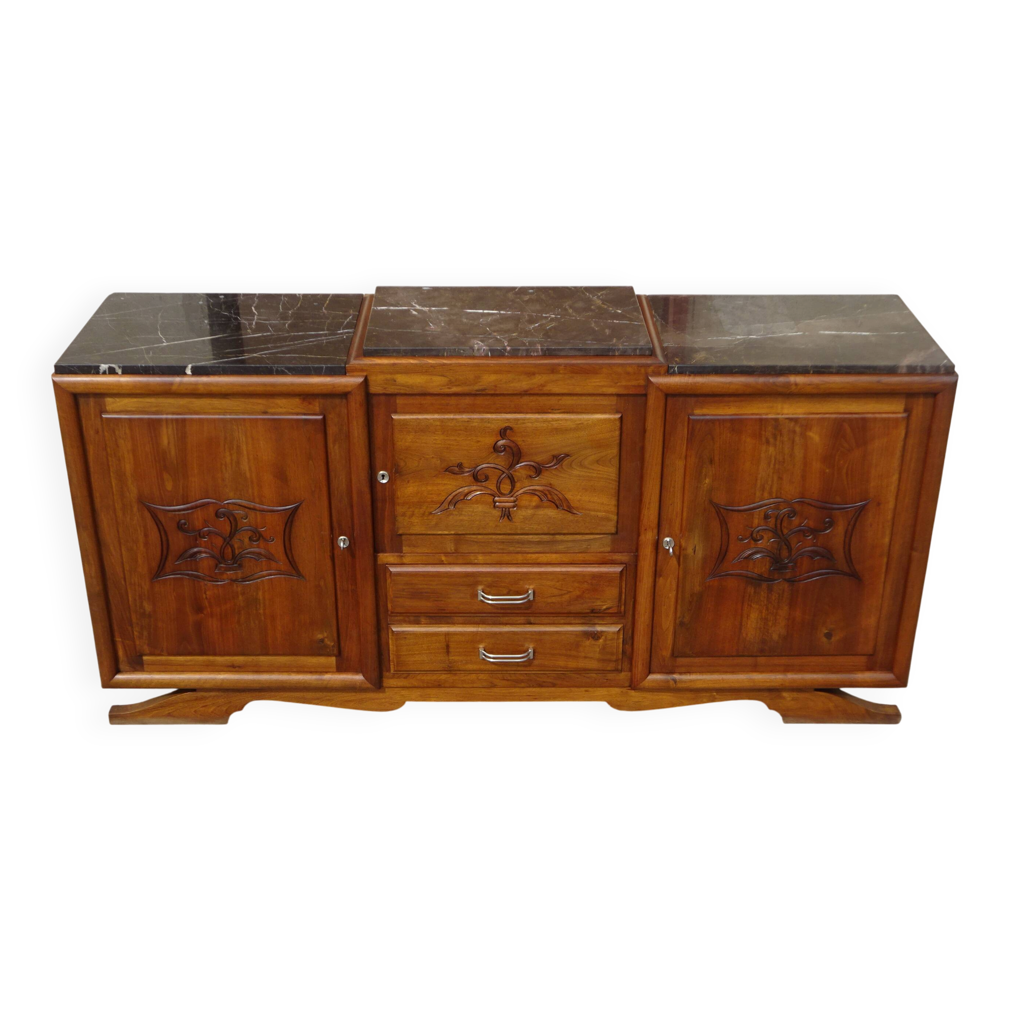 Buffet en noyer massif et marbre noir