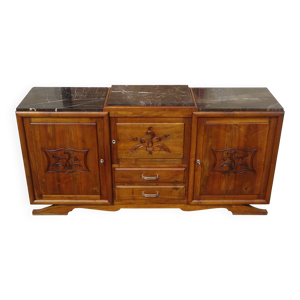 Buffet en noyer massif - marbre noir