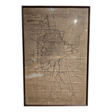 Carte ancienne Orléans sous cadre vitré
