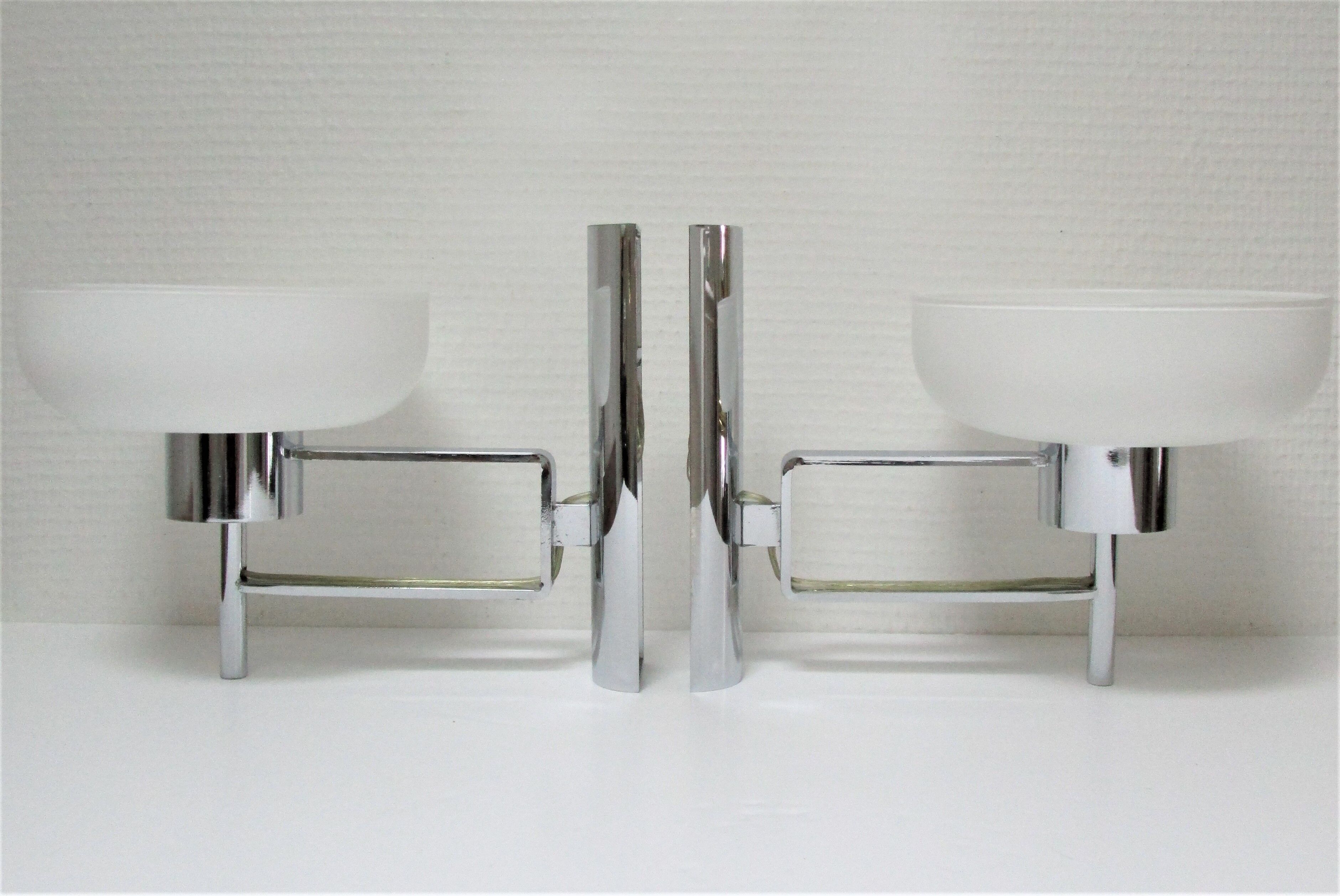 Pair of opaline and chrome wall lamps design 70s