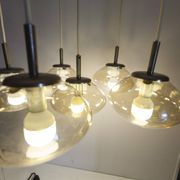 Light smoked glass water drop chandelier with 6 drops from the 1960s.